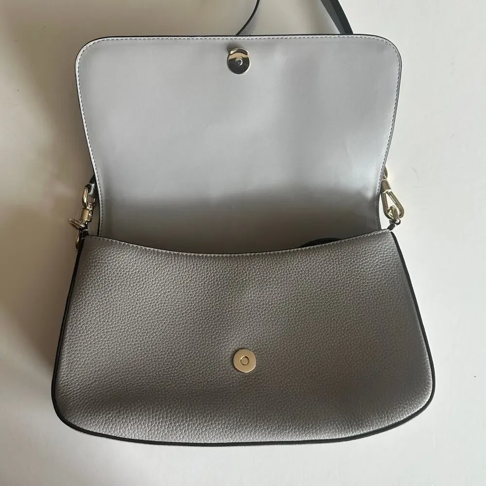 Kate Spade Hudson Convertible Shoulder Bag Womenns Platinum Gray Pebbled Leather